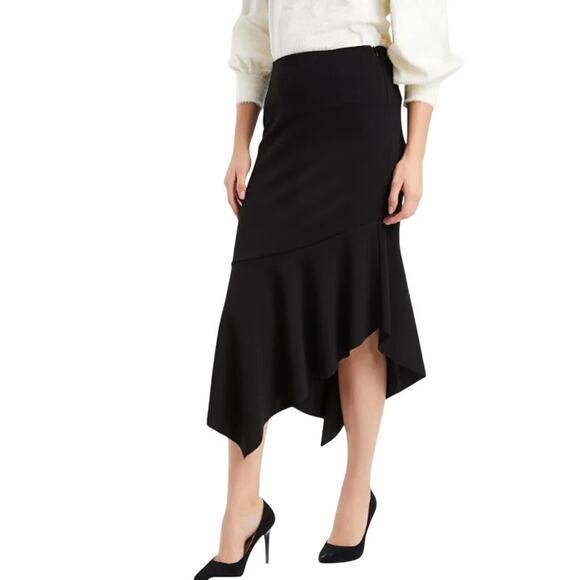 Laranor Skirt Womens 4xl Black Flywheel Detail Asymmetrical Cut Diver Crepe NWT - Picture 2 of 11